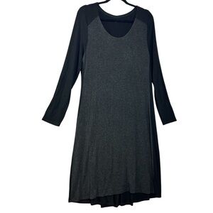 Eileen Fisher Jersey Knit Gray Two Toned Stretchy Long Sleeve Dress Size Large